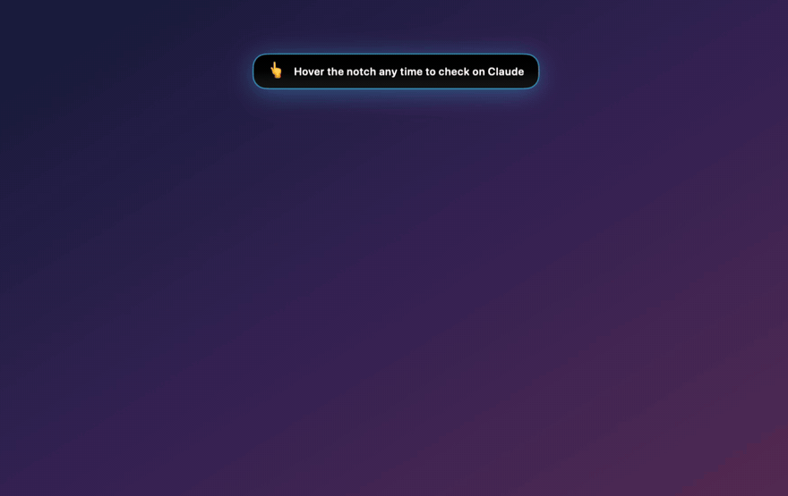 ClaudeNotch demo: first-run tutorial badge, hover confetti, incident alert with red edge pulse